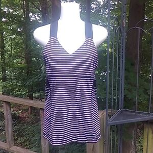 Lululemon Push Your Limits Black White Stripe Tank Top Shelf Bra *No Inserts